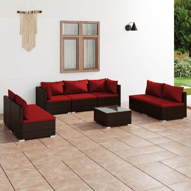 vidaXL 8 Piece Garden Lounge Set with Cushions Poly Rattan Brown
