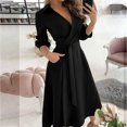 thumbnail image 2 of Fridja Femmes Occasionnels Bandage en Vrac Demi-Manche Solide V-Cou Robe Cheville-Longueur, 2 of 5