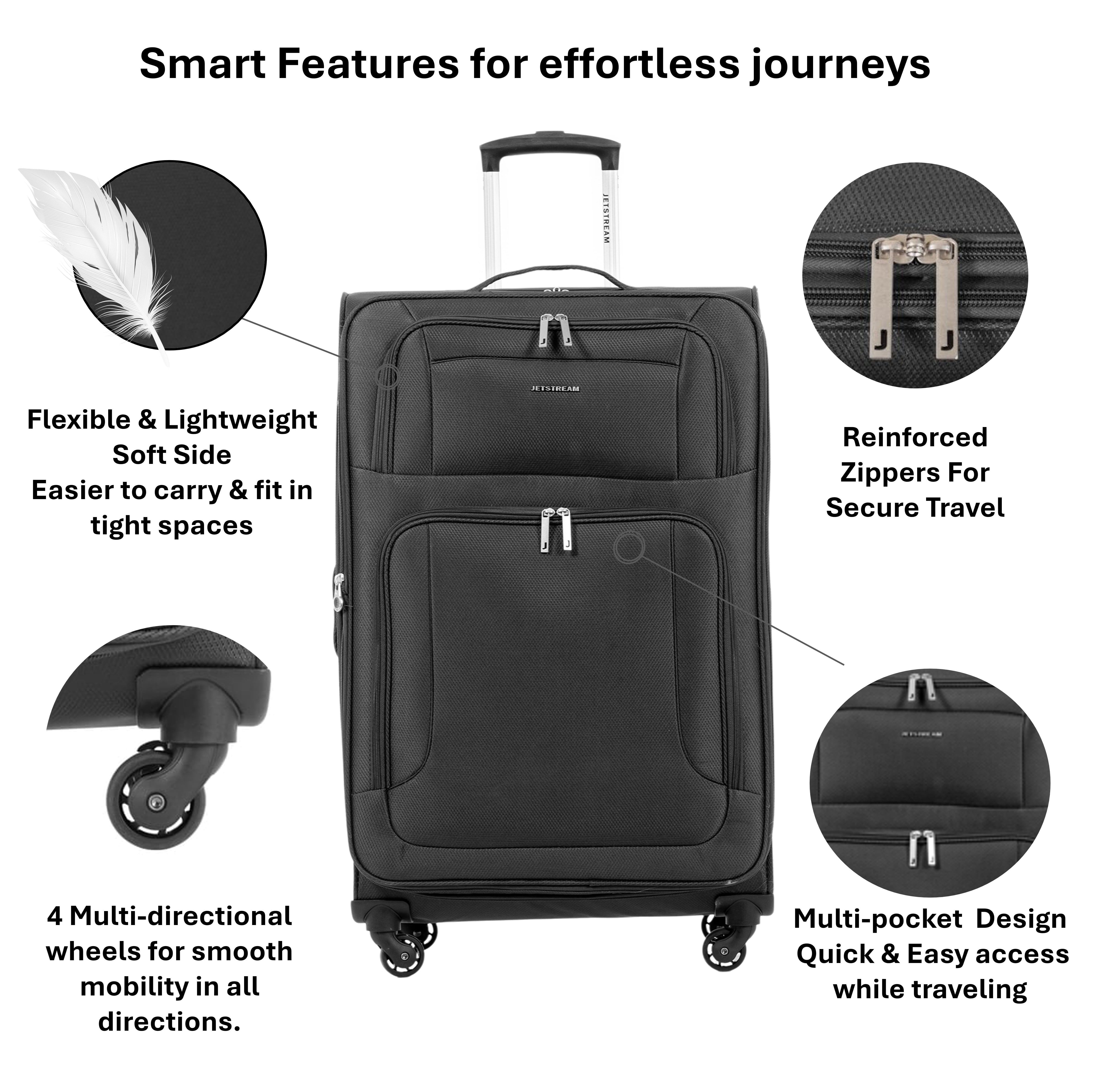 Jetstream Valise Cabine Souple, Valise de Voyage Légère à Roulettes avec Roues Pivotantes