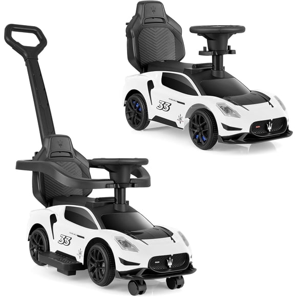 OLAKIDS 3 in 1 Push Car for Toddlers, Licensed Maserati Baby Stroller Sliding Walking Car with Push Handle, Horn, Music, Underneath Storage, Foot-to-Floor Ride on Toys for Boys Girls