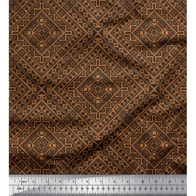 Soimoi Silk Fabric Check Kilim Print Fabric by Yard 42 Inch Wide