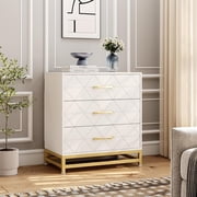 Dresser for Bedroom with 3 Drawer, Modern Dressers Chest of Drawers, Metal Handles, Wood Dressers for Living Room Hallway Entryway, White