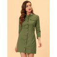 thumbnail image 2 of INSPIRE CHIC Robe en Denim pour Femme Manches 3/4 Boutonnée Mini Robe Chemise en Jean S Vert Olive, 2 of 5
