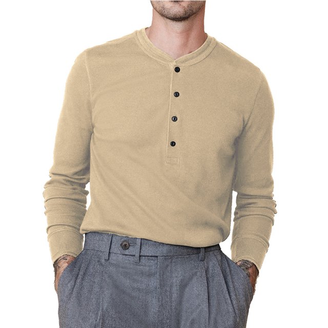 Besolor Shirts for Men Solid Color Button Long Sleeve Bottom Top 2024 Fall Winter Casual Loose Classic Pullover Blouse