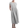 thumbnail image 1 of Innerwin Dresses Crew Neck Ladies Dress Beach Solid Color Loose Sundress Silver L, 1 of 6