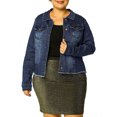 thumbnail image 2 of GRACE & GRANDEUR Women's Plus Size Washed Button Front Frayed Denim Jacket Dark Blue 2X, 2 of 7
