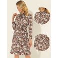 thumbnail image 2 of INSPIRE CHIC Robe Vintage à Fleurs pour Femme à Col Noué en Chiffon à Manches Longues avec Ceinture S Rouge Foncé, 2 of 5
