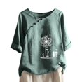 thumbnail image 1 of CHUANK Hauts pour Femmes en Liquidation à Moins de 10 $ Hauts pour Femmes Décontractés Printemps Été Manches Longues en Coton et Lin Imprimé Graphique Pissenlit Col Ras du Cou Blouses Vintage Hauts Grande Taille, 1 of 6