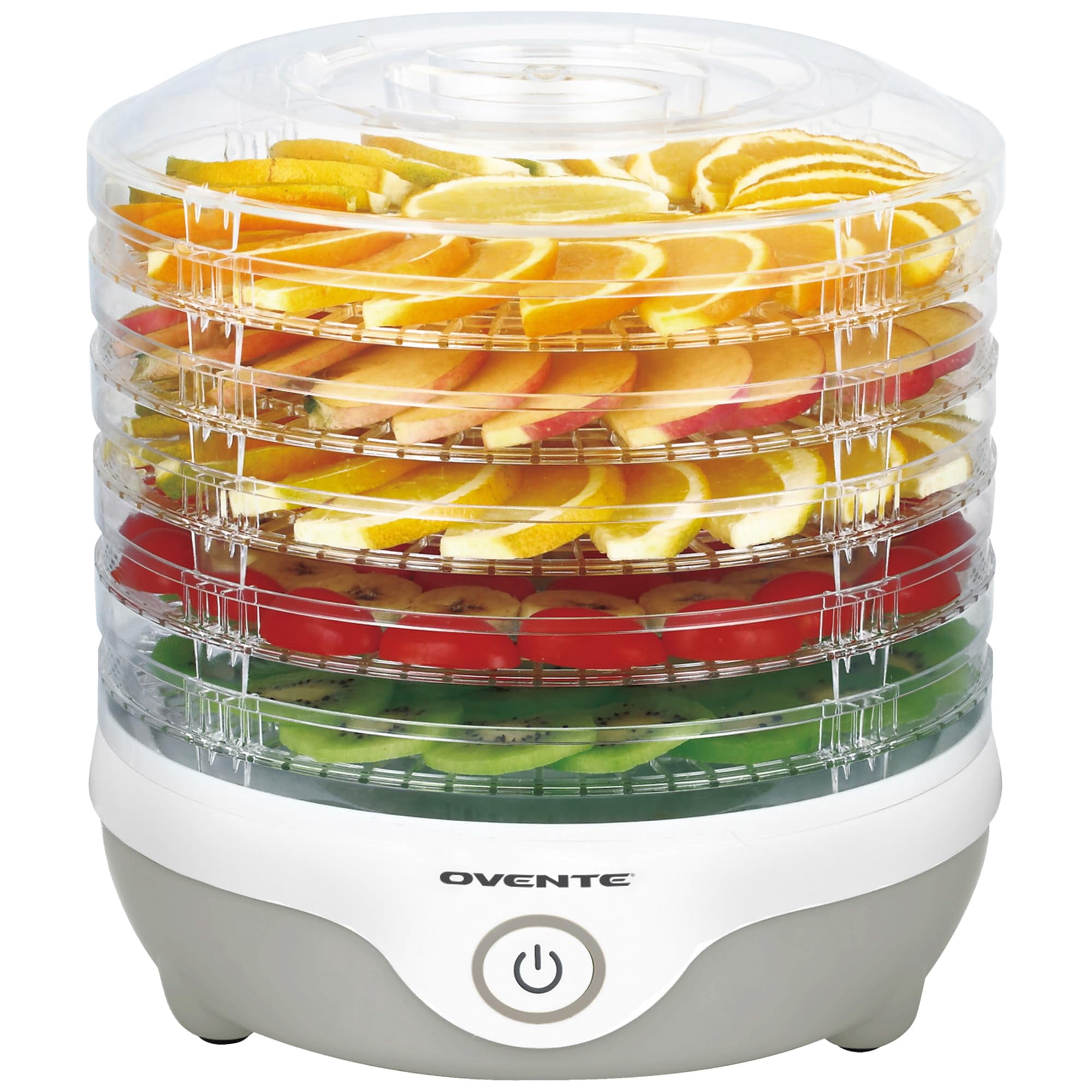 OVENTE Food Dehydrator Machine with 5 Stackable Clear Trays and Drying Space, 240W Electric Food Preserver and Dryer for Snacks, Beef Jerky, Fruits,