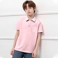 thumbnail image 2 of Luvoko Big Boys Short Sleeve Pique Polo,Solid Color Print School Uniform for Big Boys Tops Short Sleeve with Collar, Front Button Closure(Pink,9-10 Years), 2 of 4