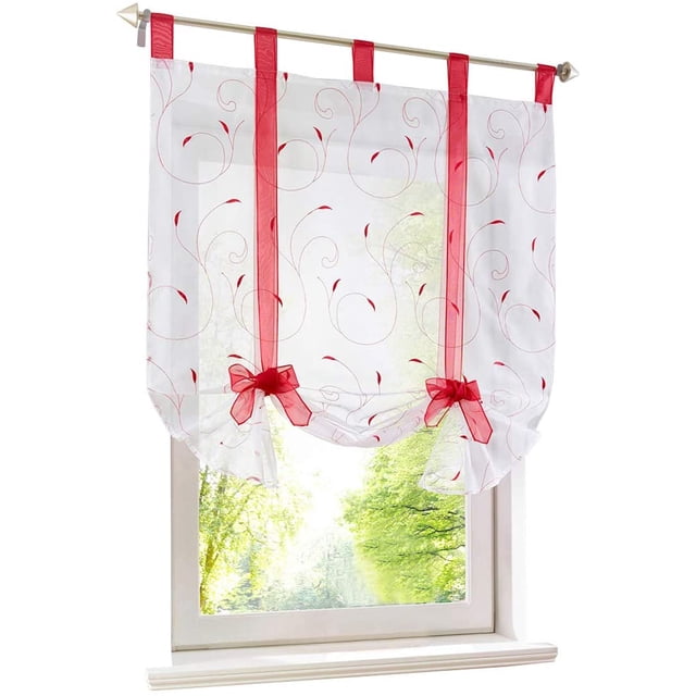 Store Romain avec Ruban Brodé Rideaux Romains Voilage Transparent à Pattes Rideau, Polyester, Baie, LxH (Rouge,80*140cm)