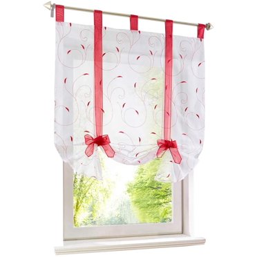 Store Romain avec Ruban Brodé Rideaux Romains Voilage Transparent à Pattes Rideau, Polyester, Baie, LxH (Rouge,140*140cm)