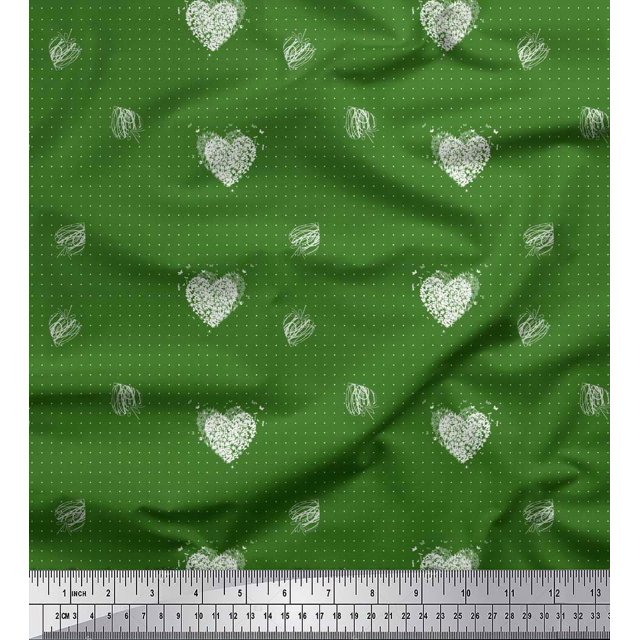 Soimoi Green Rayon Fabric Heart & Dots Print Fabric by the Yard 42 Inch Wide