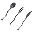 thumbnail image 2 of MasteelfCA Ensemble de 3 Pcs Cuillère Fourchette en Acier Inoxydable Vintage Couverts Design Branche d'Arbre Fruit pour Maison Restaurant (Noir), 2 of 8