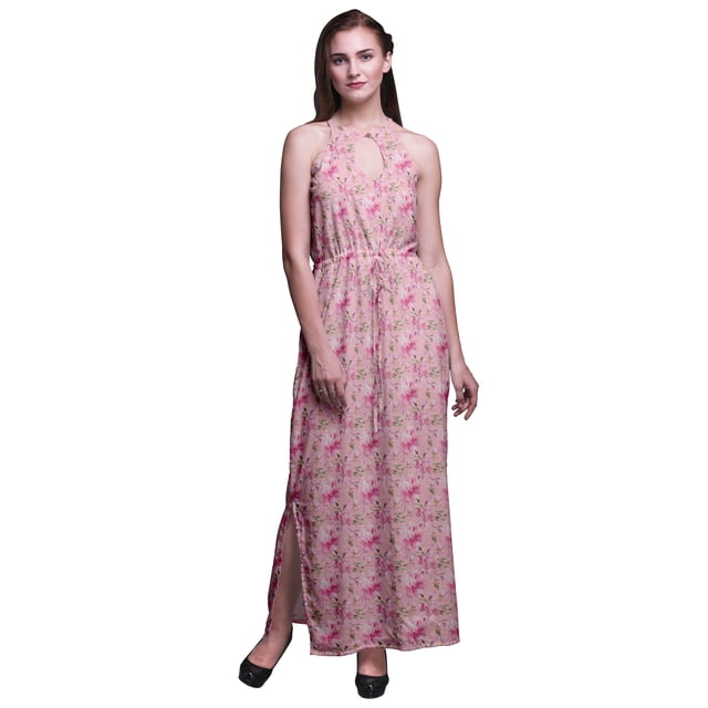 Bimba Robe Longue Sans Manches à Col Rond avec Fentes Latérales pour Femmes - Moyen