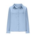 thumbnail image 4 of Yanlir Chemisier Haut à Revers en Satin Uni pour Femme, Printemps Automne, Col Rond, Mode Décontractée, Blouse à Boutons, Chemise Confortable pour Bureau Travail Tenue Quotidienne (Bleu, 2TG), 4 of 6