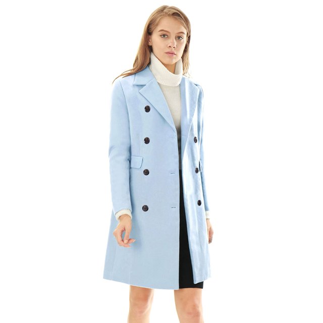 INSPIRE CHIC Manteau Mi-Long à Double Boutonnage pour Femme à Col à Revers Cranté
