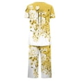 thumbnail image 4 of Pyjama pour Femmes Ensemble Liquidation Ensemble de Pyjama à Manches Courtes pour Femmes 2 Pcs Ensemble de Nuit d'Été Imprimé Floral Boutons Col Ras du Cou Pantacourt Ensembles de Pjs Pyjamas Douillets Nouveau Jaune m, 4 of 5