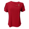 thumbnail image 4 of Fgnfyis T-Shirt à Manches Courtes à Col en V Uni avec Boutons et Manches Pétales pour Femme Hauts pour Femmes Rouge P, 4 of 5