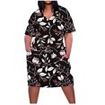 thumbnail image 1 of Pisexur Robes d'Été pour Femmes Mode à Imprimé Floral Robe Soleil Décontractée Ample à Col en V à Manches Courtes Robes T-Shirt Fluides Surdimensionnées Robe de Plage avec Poches Grande Taille Robe Mi-Mollet L-5TG, 1 of 5