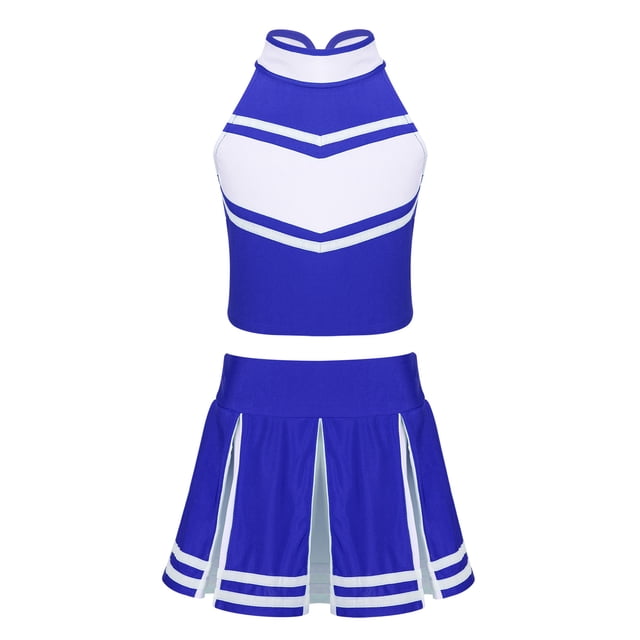 Ocealan Uniforme de Cheerleading pour Filles Sans Manches avec Jupe Plissée Ensemble Costume Bleu&Blanc 12