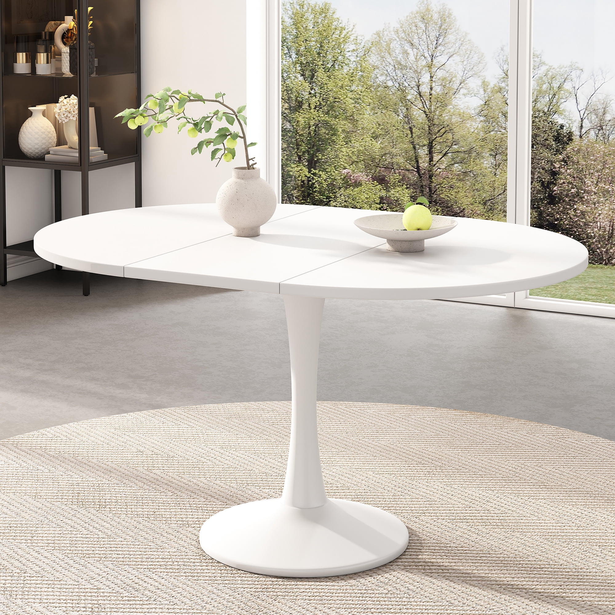 Noble House Ensemble de Salle à Manger Pcs, Table Ronde Extensible Blanche pour –6 avec Chaises en Velours, Pieds en Métal Dor
