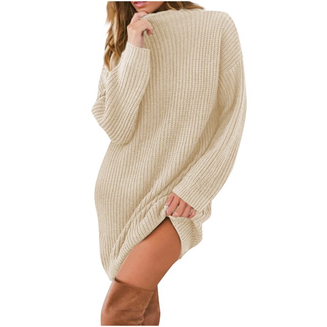 Gspmoly Robes pour Femmes, Robe Décontractée Ample à Col Semi-Montant à Manches Longues en Tricot Uni pour Femmes, Robes de Vacances pour Femmes jusqu'à 65 % de Rabais