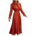 thumbnail image 1 of cfhntfmh Robes d'Invitée de Mariage pour Femmes Tendance à Découpes à Volants Col Ras du Cou Robe Maxi Smockée Ample Plissée Robe de Soirée, 1 of 5