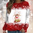 thumbnail image 1 of Hauts d'Entraînement pour Femmes, T-shirt de Noël à Manches Longues, Col Rond, Décontracté, Imprimé Élan, en Liquidation, 1 of 5