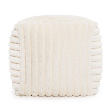 Gouchee Home Raya Cube Pouf Ottoman or Footrest, Natural, 16" x 16" x 16", Faux Fur Cover, Polystyrene Bead Filling