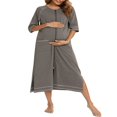 thumbnail image 1 of Robe Longue à Col Rond avec Fente et Fermeture Éclair pour Femmes, Manches Courtes, 1 of 2