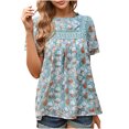 thumbnail image 2 of SMihono Hauts pour Femmes Été Chic Décontracté Impression Mode Printemps et Été Col Rond Manches Courtes Blouse T-shirt Oversize pour Femmes 2023, 2 of 8