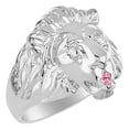 thumbnail image 3 of RYLOS Rings Sterling Silver Lion Head Ring Diamonds in Eyes & Gemstone Mouth Fun Designer Rings Pink Ice Jewelry Size 11, 3 of 7