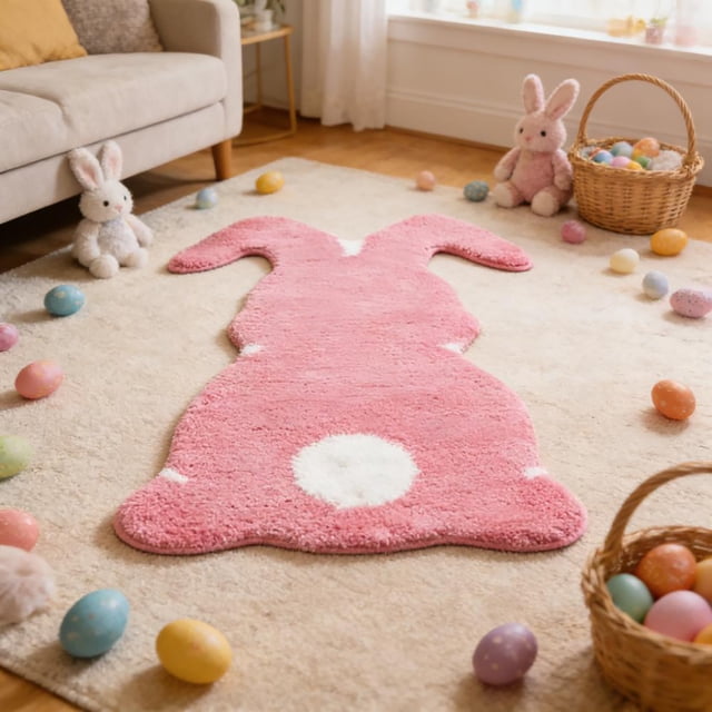 EGNMCR Bathroom Rugs, Rugs for Living Room, Area Rug, Bath Mat Easter Bunny Shaped Floor Mat For Bedroom Porch Hallway Dorm Easter Home Decoration Easter Gift Polyester fiber floor m at