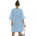 thumbnail image 4 of Women Mini Dress Elastic Waist Ruffles Party Dress Loose Fit Dot Print V Neck Short Sleeve Flowy Dress, 4 of 9