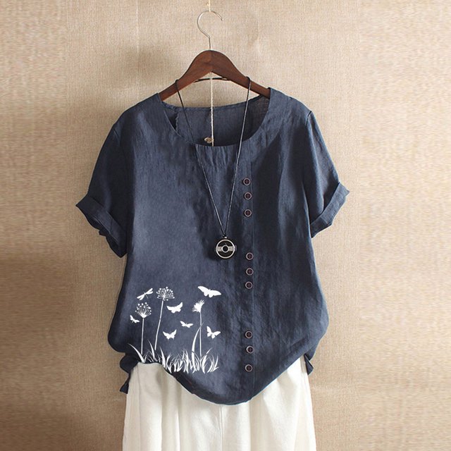 Babysbule Hauts pour Femmes Liquidation Mode Femmes Été Ample Imprimé T-Shirt à Col Rond Manches Courtes Blouse Décontractée Hauts