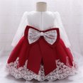 thumbnail image 4 of MIASHUI Robe en Dentelle pour Filles Manches Longues en Maille Robe de Princesse pour Mariage Fête Nœud, Vin, 12-18 Mois, 4 of 8