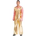 thumbnail image 3 of iiniim Men Shiny Metallic Jumpsuits 70s Disco Dance Leotards Stage Performance Costume Wide Leg Rompers Gold XL, 3 of 7