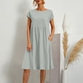 thumbnail image 2 of JUNWELL Robes d'Été pour Vacances Longueur Genou Amples Décontractées Robe Blanche Poche Coton Lin Col Rond Jupe Ligne A Grande Taille платье женское, 2 of 7