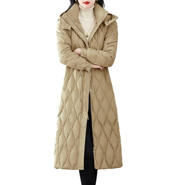 Mceream Women's Detachable Sleeve Down Jackets Long Cotton Padded Coats Thick Warm Winter Parkas Outerwear Plus Size Outwear Abrigo Largo De Invierno Para Mujer Coffee XL