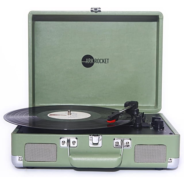 Arkrocket Curiosity Suitcase Bluetooth Turntable Vintage 3-Speed Record Player with Built-in Speakers Upgraded Turntable Audio Sound (Matcha Green)