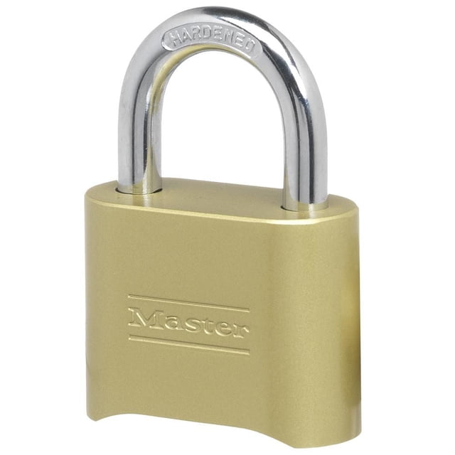 Master Lock Ensemble de Corps Solide 175D Votre Propre Combinaison Padlock avec un Corps en Laiton Massif de 2 Pouces de Large et une Manille en Acier Trempé de 5/16 Pouces de Diamètre Gravée « hardened », Comprenant un Cadran Combiné à 4 Chiffres Permettant des Milliers de codes Personnalisables, Idéal pour la Sécurité à Usage Général.