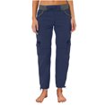 thumbnail image 4 of Jsaierl Womens Casual Loose Cargo Pants Elastic Waist Drawstring Plus Size Pants Comfy Adjustable Leg Opening Straight Leg Pants with Pockets, 4 of 6