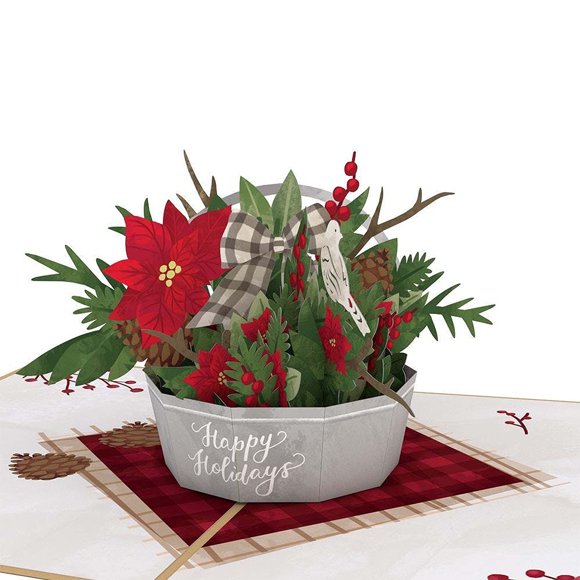 Lovepop Winter Paper Flower Basket Pop Up Card, 5x7-3D Greeting Card, Pop Up Christmas Cards, Kids Christmas Card, 3D Holiday Card, Winter Cards
