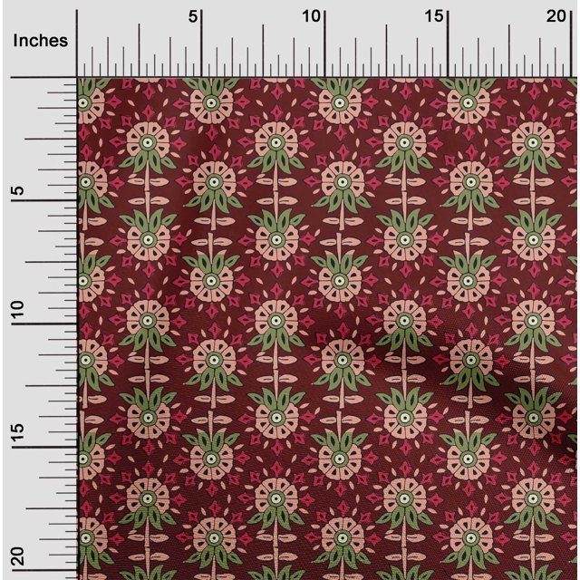 oneOone Silk Tabby Fabric Leaves & Floral Block Decor Fabric Printed BTY 42 Inch Wide