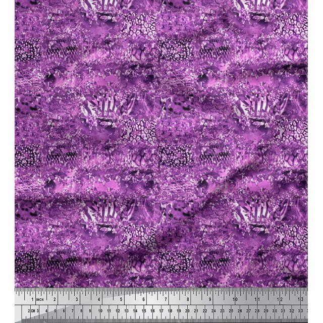 Soimoi Purple Rayon Fabric Leopard,Snake & Wild Skin Fabric Prints by Yard 42 Inch Wide
