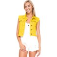 thumbnail image 1 of Womens Distressed Denim Button Up Sleeveless Crop Vest, Yellow, Mesium, 1 of 5