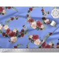 thumbnail image 2 of Soimoi Blue Rayon Fabric Ranunculus & Penoy Floral Print Printed Fabric 1 Yard 58 Inch Wide, 2 of 3