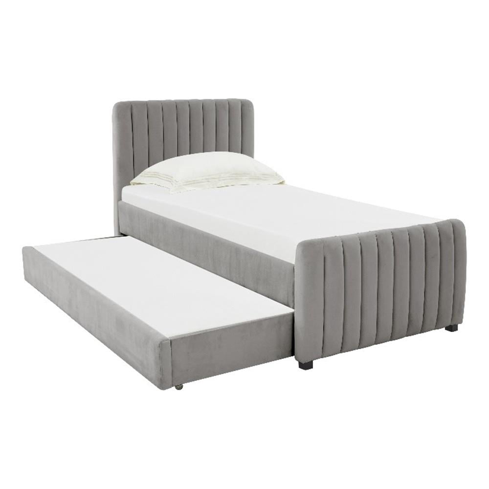 TOV Furniture Lit Gigogne en Velours Gris Angela Taille Simple