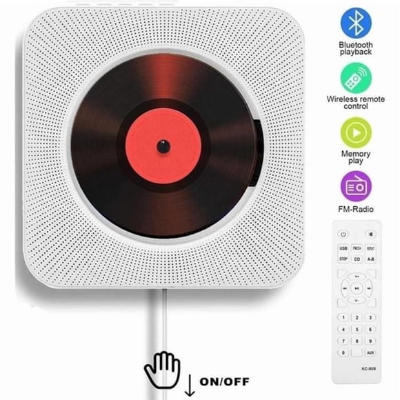 Portable CD Player, Bluetooth, Wall Mountable, Built-in HiFi Speakers, Home Audio Boombox with Remote Control FM Radio